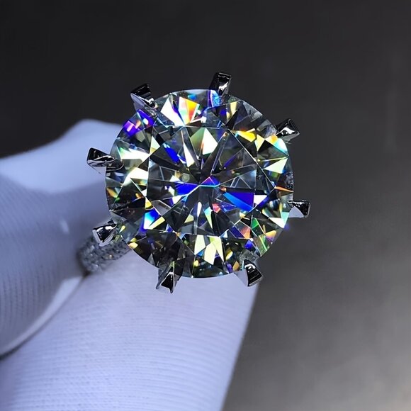 925 Sterling Silver 10 Carat Moissanite Bead Ring - Picture 3 of 5